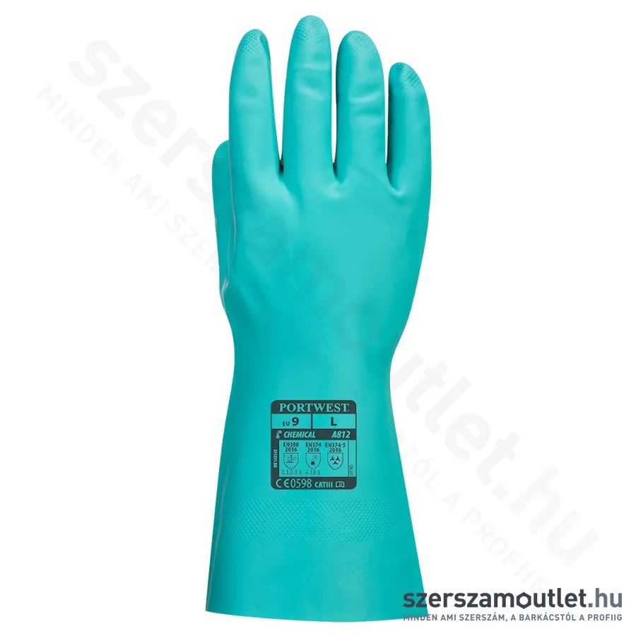 PORTWEST A812 Nitrosafe Plus vegyszerálló kesztyű (Zöld) (A812GNR)