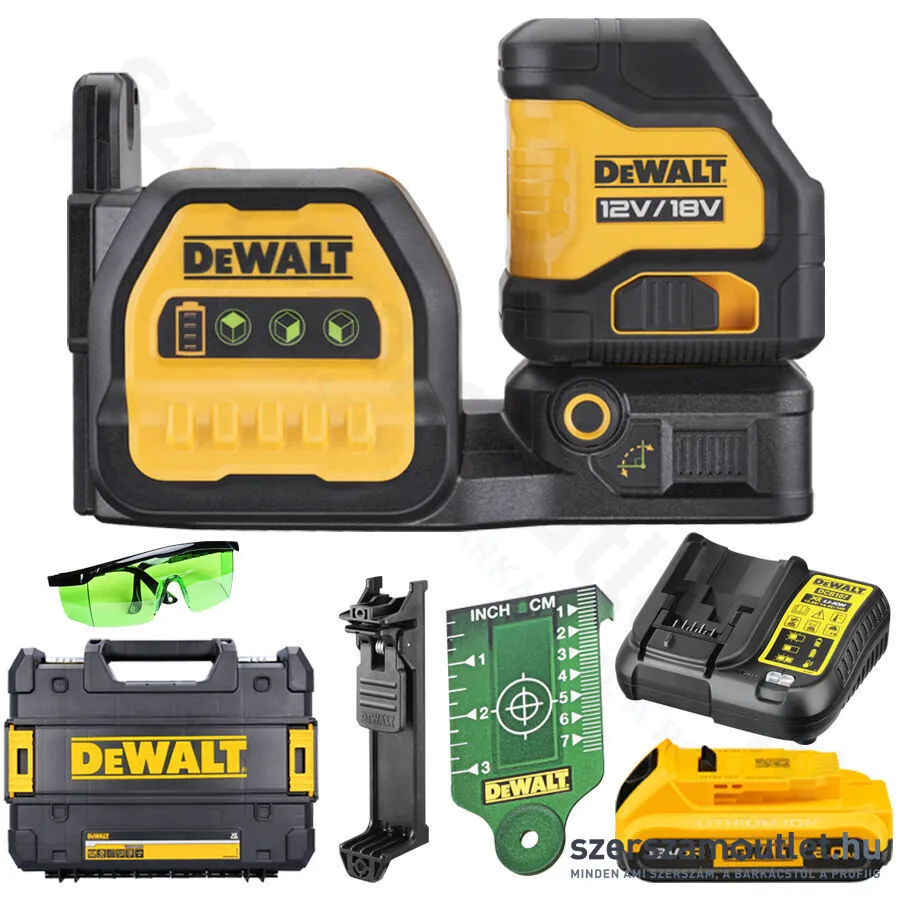 DEWALT DCE088D1G18-QW Akkus keresztlézer ZÖLD, kofferben (1x2,0Ah/18V)