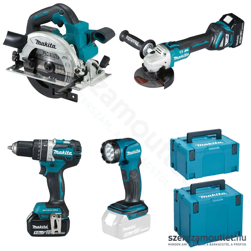 MAKITA DLX4154TJ akkus szett 18V LXT DHP484+DGA513+DHS661+DML815 2x5,0Ah MP3,4