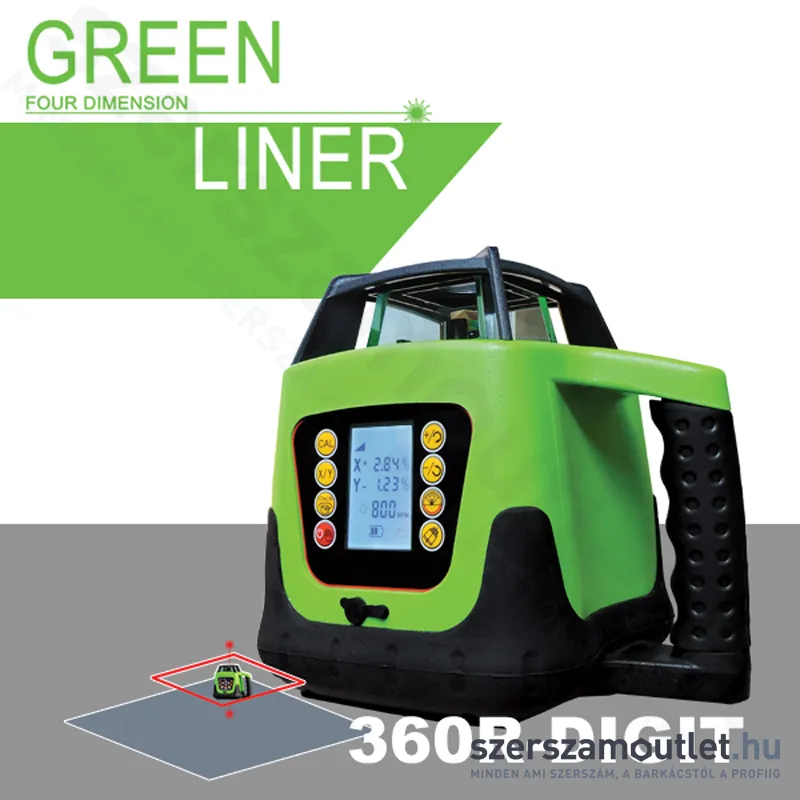 GREEN LINER 360R-DIGIT Rotációs lézer PIROS, kofferben tartozékokkal