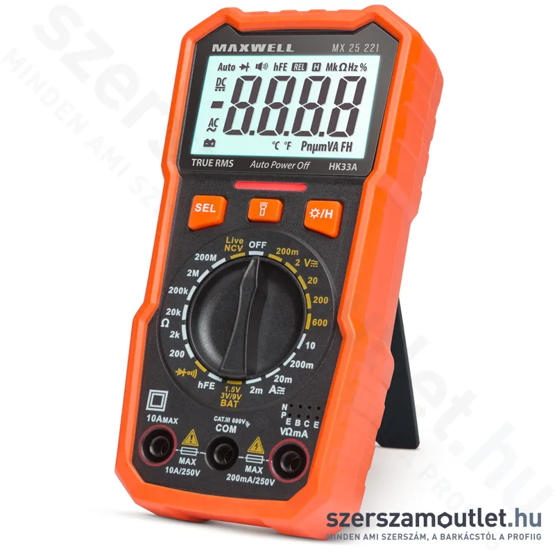 MAXWELL Digitális multiméter + munkalámpa funkcióval 0,1mV-600V 1uA-10A