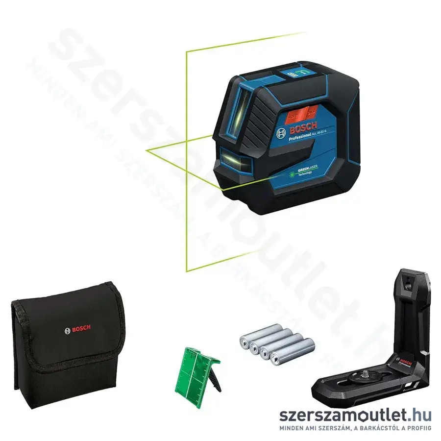 BOSCH GLL 20-22 G Professional Vonallézer zöld, 500-540Nm, 20m, IP65, 1/4", 3,7V (0601065600)