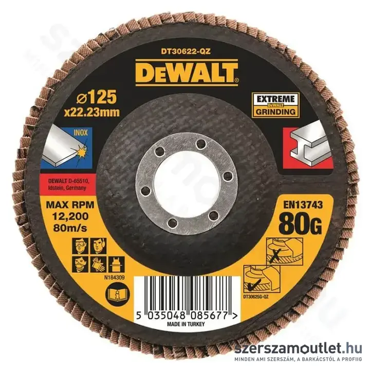 DEWALT EXTREME lamellás csiszolókorong Ø125 x 22.2 x 80G lapos Jumbo P80