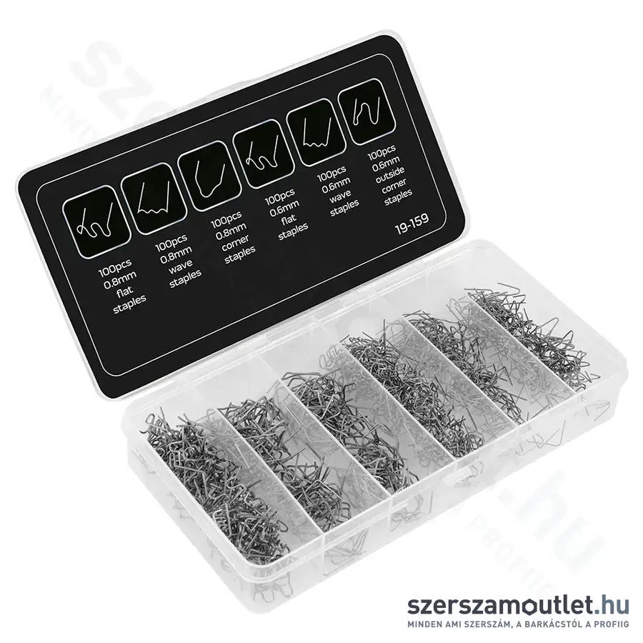 NEO TOOLS Műanyagjavító kapocs készlet 19-158-hoz, fém, 6 típus, 100-100db, 600db-os