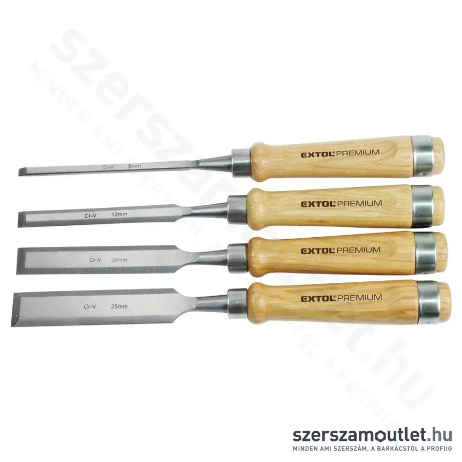 EXTOL Asztalosvéső készlet fa nyéllel, 4 részes (6-25mm)