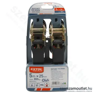 EXTOL Rakományrögzítő gurtni, kampós, max.:800kg, 5mx25mm (2db)