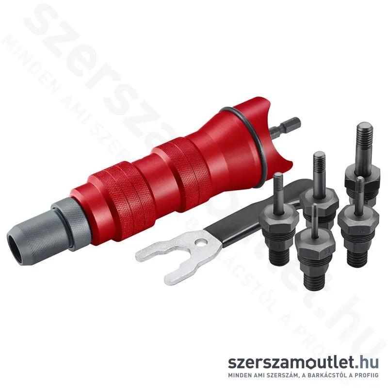 FORTUM Adapter készlet szegecsanyahúzó, fúrógépbe fogható 1/4" (M3-M8)