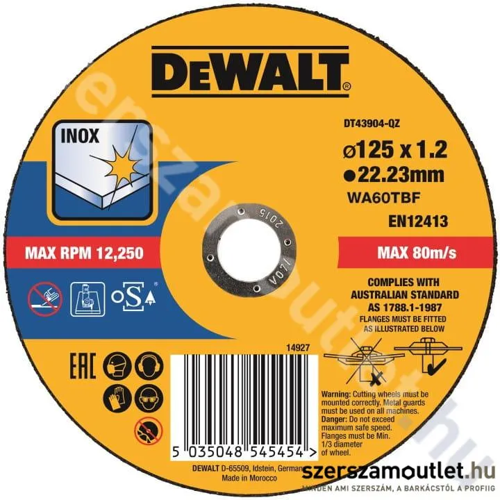 DEWALT DT43904-QZ FAST CUT Vágókorong 125×1,2×22,23mm INOX