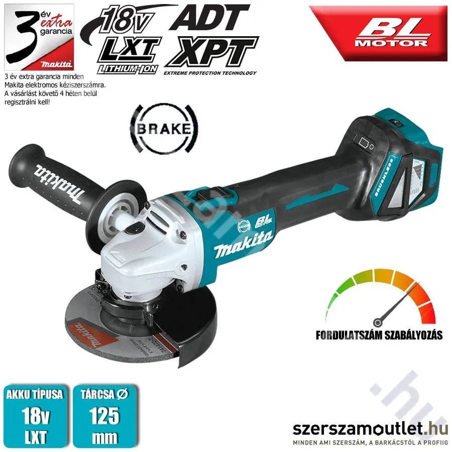 MAKITA DGA513Z Akkus szénkefementes fordulatszabályzós sarokcsiszoló 125mm (Akku és töltő nélkül)