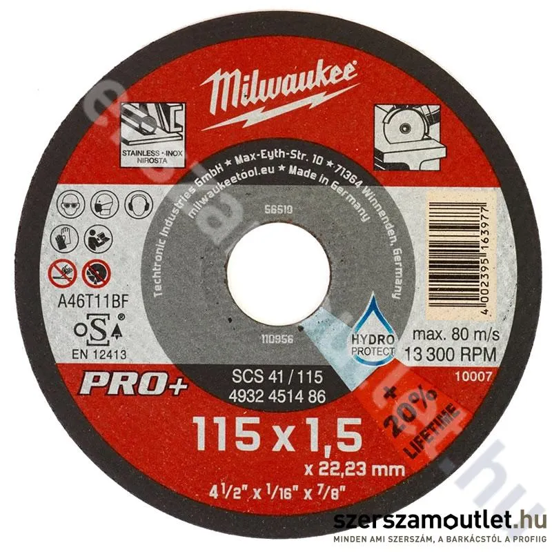 MILWAUKEE PRO+ 115x1,0mm Inox vágókorong SCS 41/115 (4932451486)