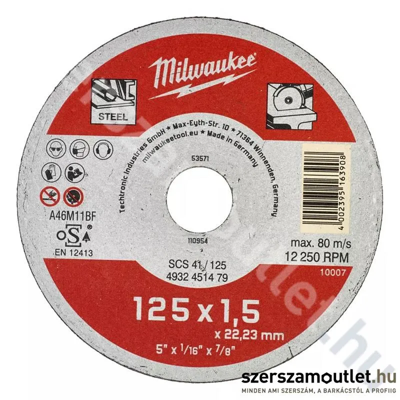 MILWAUKEE SCS41 Vágókorong (fémhez) 125x1,5mm (4932451479)