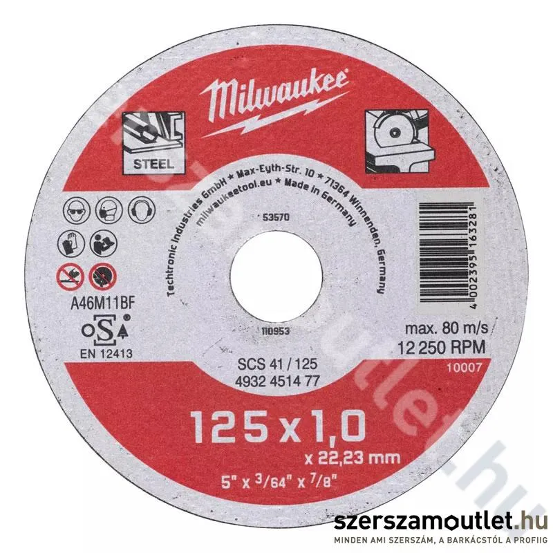 MILWAUKEE SCS41 Vágókorong (fémhez) 125x1mm (4932451477)