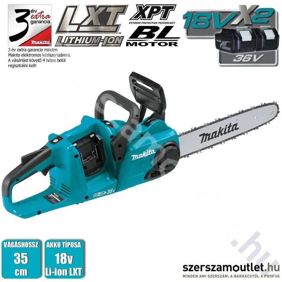 MAKITA DUC353Z Akkus szénkefementes láncfűrész 35cm (2x18V) (Akku és töltő nélkül!)